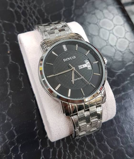 Orologio Da Polso Unisex DINUO Round Quarzo Datario Classico Silver Nero lac