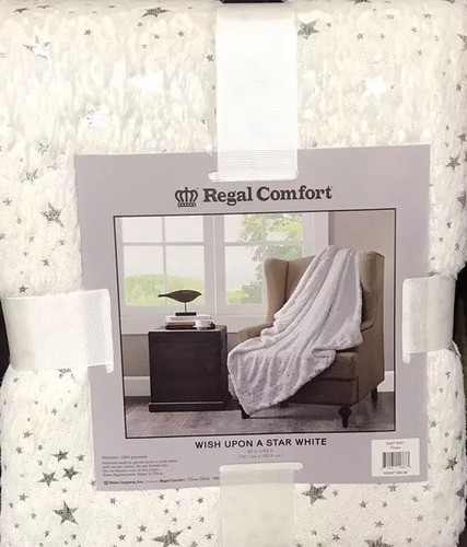Regal Comfort “Wish Upon A Star”White w/Metallic Reversible Sherpa Throw 50 x 60
