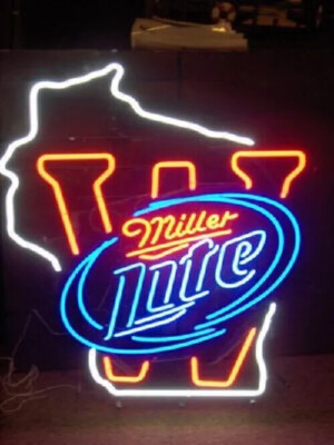 24''x20'' Wisconsin Map Light Beer Neon Sign Lamp Glass Artwork Man Cave Gift JY