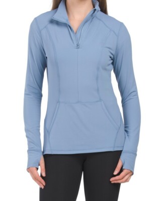 Yogalicious Nude Tech Half Zip Polygiene Hills L/S Jacket Faded Denim Sz M