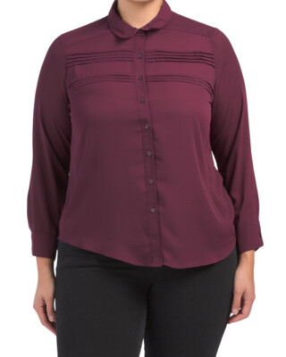 Nanette Lepore Pleated Button Front Blouse $78 Plus Size 3X Mulberry Gypsy Rose