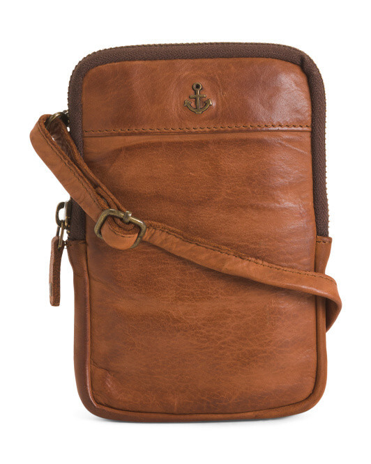 

NWT HARBOR 2ND Потертая сумка через плечо для мобильного телефона из натуральной кожи коньячного цвета