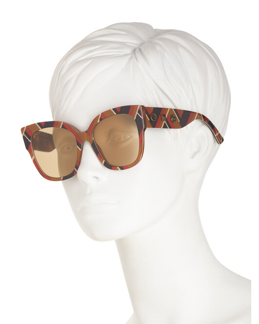 Pre-owned Gucci Gg0059s 55m Brown Multicolor/yellow 003 Ag Large Frame Sunglasses $795