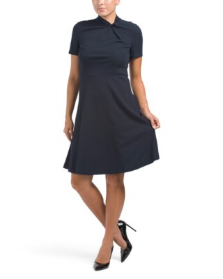 NEW DONNA MORGAN NAVY BLUE  CAREER FIT AND FLARE DRESS SIZE 16  $128