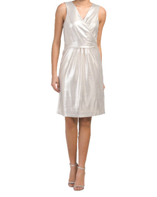 NEW DONNA RICCO  GOLD PLEATED HEATH DRESS SIZE 12 $112