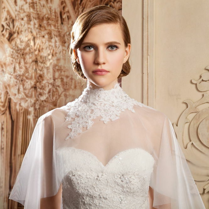 High Collar Jacket Wedding Lace Bridal Wraps Bolero Pearls Beaded