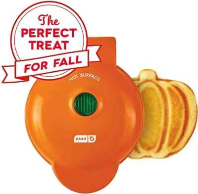 Dash Halloween Pumpkin Mini Waffle Maker Orange 4'' Cooking Surface Nonstick NEW