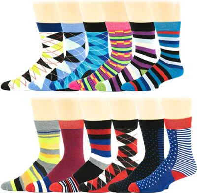 12 Pairs Men's Assorted Crazy Design Crew Dress Socks 10-13 Different Touch