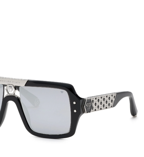 Pre-owned Philipp Plein Spp079 700w Sunglasses Black Frame Silver Mirror Silver Lens 53mm