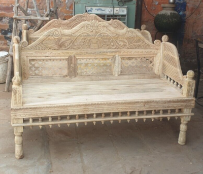 Wooden Hand Carved Sofa Bench Day Bed Indian Vintag Decorative Sofa Indian