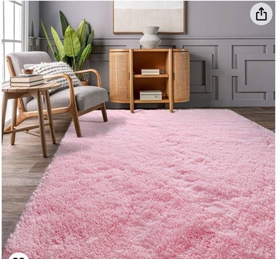 8x10 Pink Fluffy Washable Rug