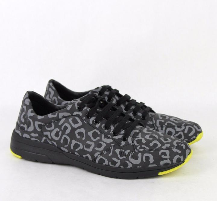 Pre-owned Gucci Men's Gray/yellow Reflex Leopard Print Running Sneakers 375083 1000