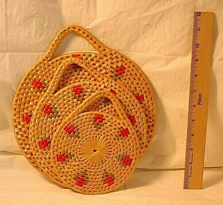 Straw Trivet Set of 3 Vintage Doubles as Wall Art 7 to 11 inches
