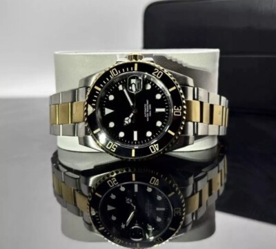 Custom 40mm Two Tone Gold Black Sub Style Mod Watch w/ NH35 Automatic