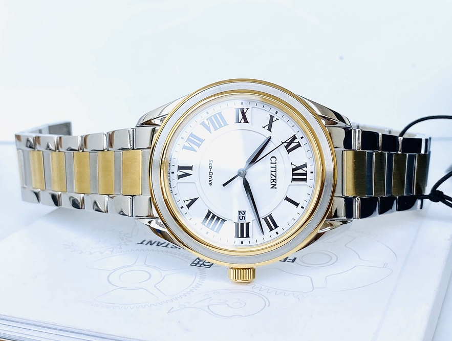 Pre-owned Citizen Arezzo Dual Aw1694-50a Tone Eco-drive Sapphire Crystal Men's Watch