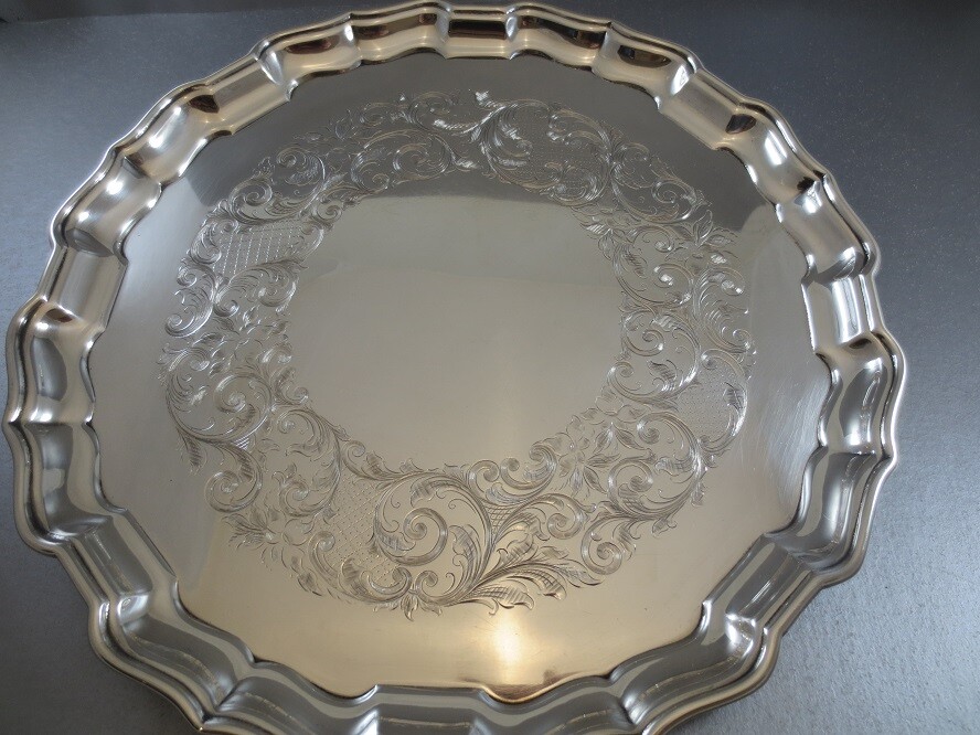 BIG BIRKS STERLING SALVER OR TRAY. HALLMARKED 1954, 33 TROY. HAND ENGRAVED NICE!