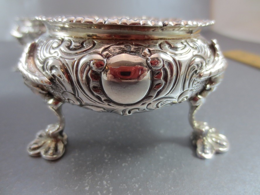 RARE SET OF 4 PAUL STORR & MORTIMER MASTER SALTS! CHINOISERIE LONDON 1860. HUGE!