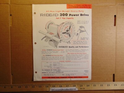 Vintage Ridge Tool Co Ridgid 300 Power Drive Pipe Capacity Sheet Elyria Ohio