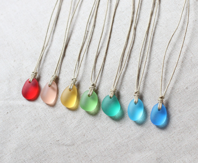 S*O様 OX JEWELRY GLASS CORD and NECKLACE handmade top drilled sea glass pendant necklace with