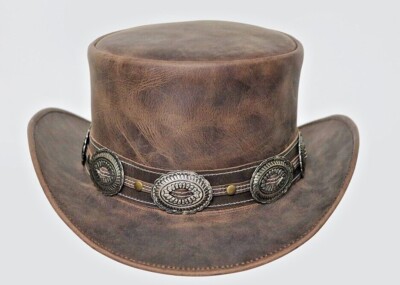 El Dorado Top Hat with Conchos Band  | Brown Color | Handmade with Leather | New