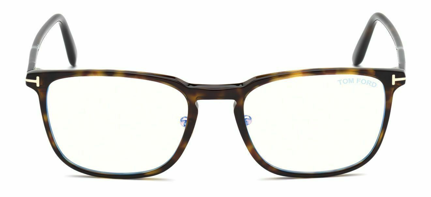 Pre-owned Tom Ford Ft 5699-b 052 Shiny Classic Dark Havana/blue Block Eyeglasses In Clear