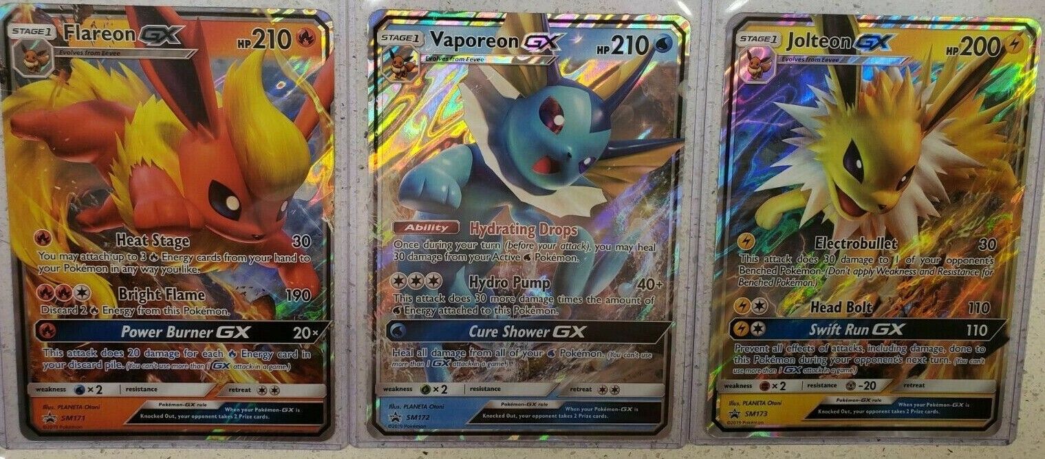 ULTRA RARE Flareon + Vaporeon + Jolteon GX Promo SM171 SM172 ULTRA RARE Flareon + Vaporeon + Jolteon GX Promo SM171 SM172