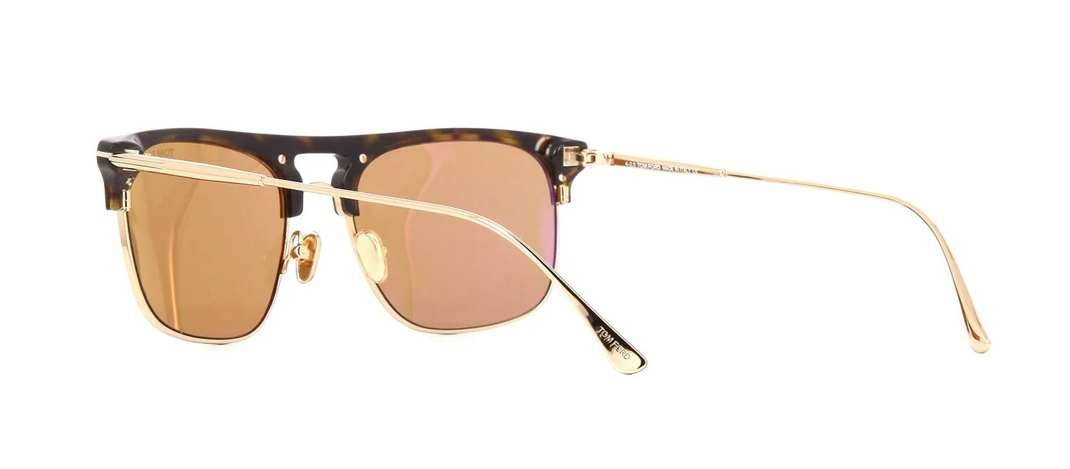 Pre-owned Tom Ford Lee Ft 0830 Dark Havana And Gold/light Brown (52e) Sunglasses
