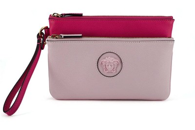 Pre-owned Versace Elegant Pink Leather Pouch Clutch