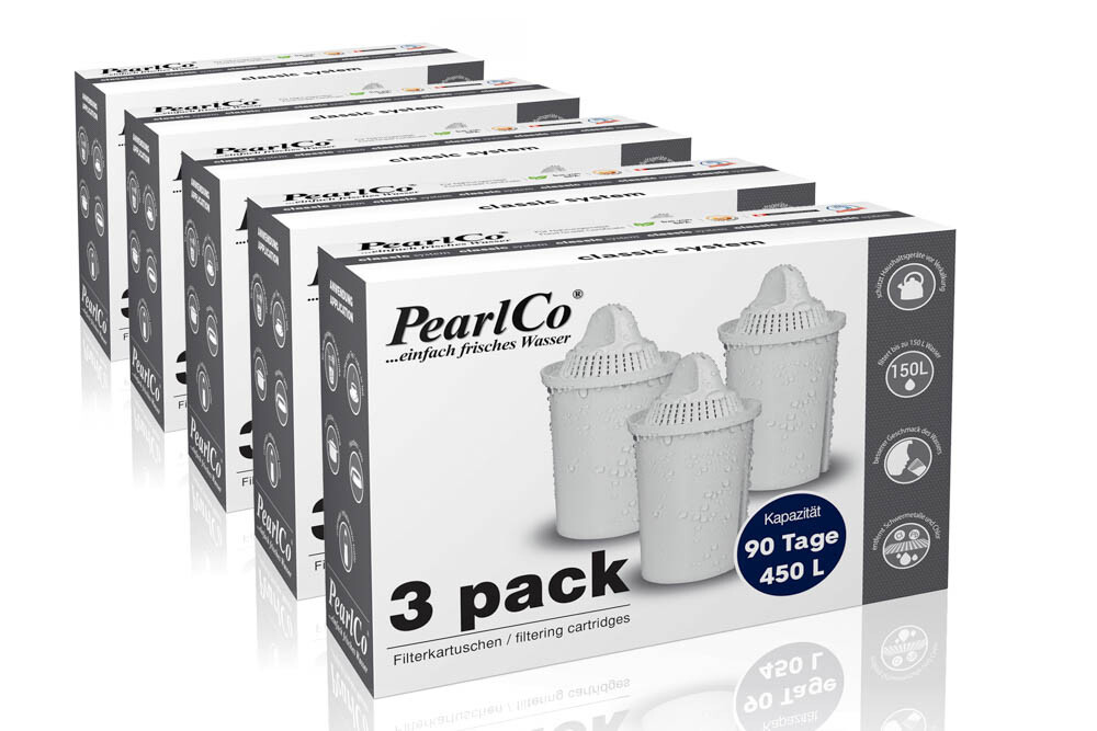 PearlCo CLASSIC Wasserfilter Kartuschen Pack 15 (kompatibel mit BRITA Classic)