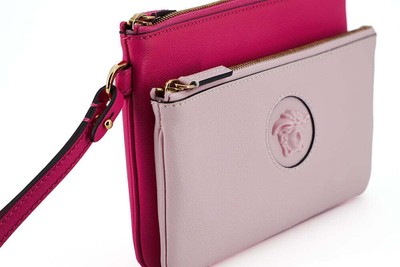 Pre-owned Versace Elegant Pink Leather Pouch Clutch