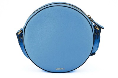 Pre-owned Versace Blue Calf Leather Round Disco Shoulder Bag