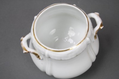 Old Paris Porcelain Sugar Pot Canister No Lid Vase White Gold Wedding France