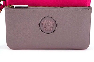 Pre-owned Versace Elegant Pink Leather Pouch Clutch