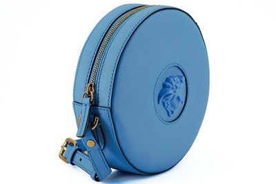 Pre-owned Versace Blue Calf Leather Round Disco Shoulder Bag