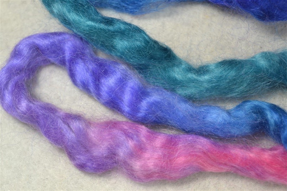spinning roving mohair angora tie dyed 10 oz kettle dyed