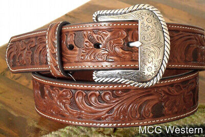 Nocona Western Mens Belt Leather Tooled Floral N2446008