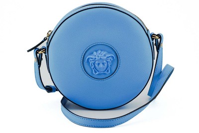 Pre-owned Versace Blue Calf Leather Round Disco Shoulder Bag