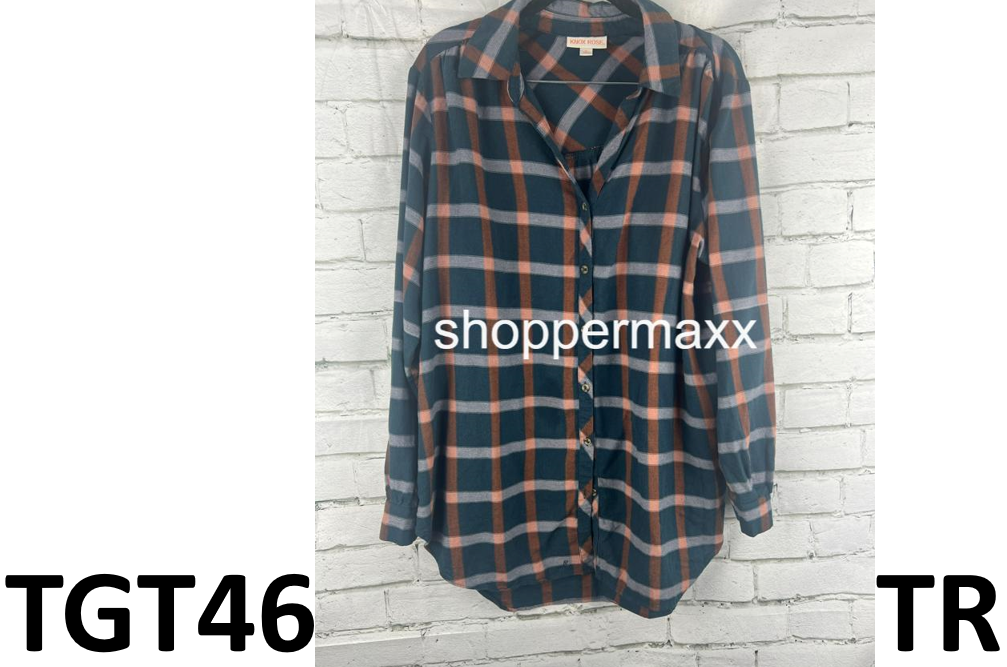 Women's Long Sleeve Button-Down Tunic Shirt - Knox Rose, Navy Blue Plaid, XL