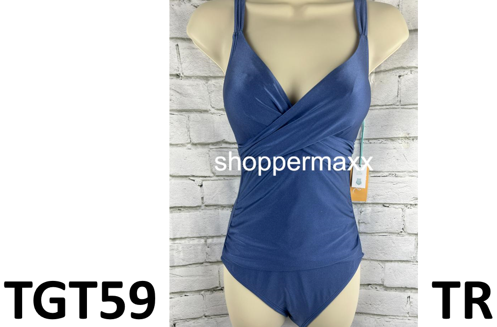 Kona Sol Women's Twist-Front Ruched Full Coverage OnePiece w/Tummy Control, XS