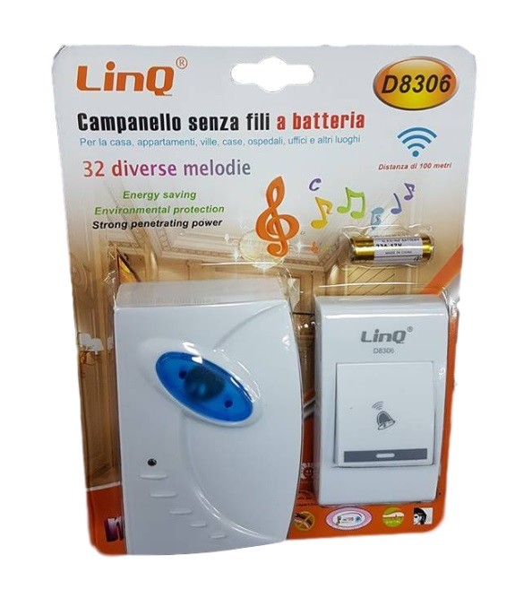 Campanello Wireless A Batteria Senza Fili 32 Melodie Casa Porta Linq D8306