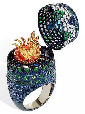 Multi Gemstone Flame Design Cocktail Ring 925 Fine Silver Right Hand Party Jewel