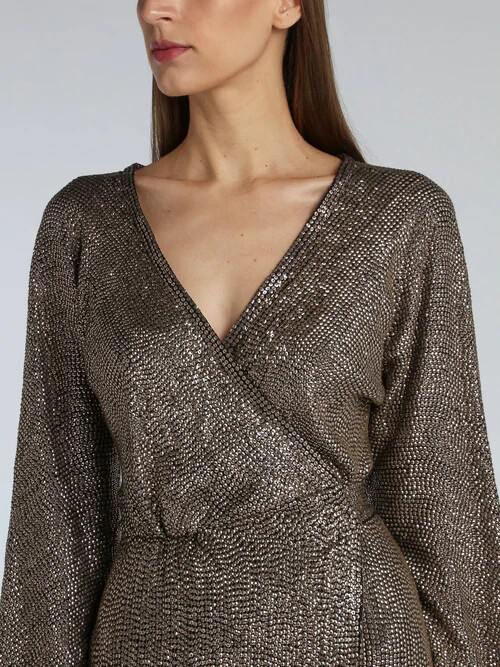 Pre-owned Maria Lucia Hohan Priela Sequinned Crepe Wrap Dress Size Us 4 In Brown