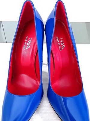 MADE IN ITALY 1969 MADE IN ITALY ALL LEATHER HIGH HEELS R28 ANOUK STYLE STILETTO PUMPS BLUE