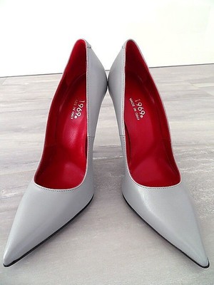 MADE IN ITALY 1969 MADE IN ITALY ALL LEATHER HIGH HEELS W96 ANOUK STYLE STILETTO PUMPS GREY