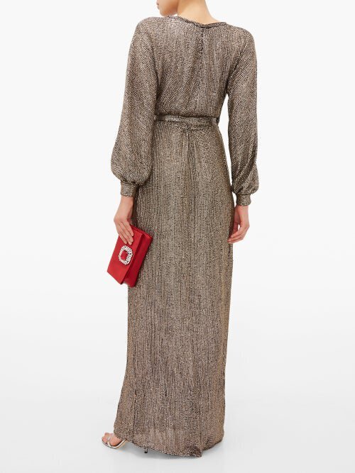 Pre-owned Maria Lucia Hohan Priela Sequinned Crepe Wrap Dress Size Us 4 In Brown