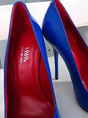 MADE IN ITALY 1969 MADE IN ITALY ALL LEATHER HIGH HEELS R28 ANOUK STYLE STILETTO PUMPS BLUE