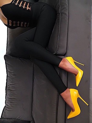 MADE IN ITALY 1969 MADE IN ITALY ALL LEATHER HIGH HEELS ZG6 ANOUK STYLE STILETTO PUMPS YELLOW