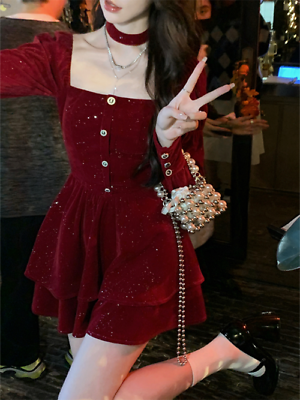 Red velvet christmas dress womens store
