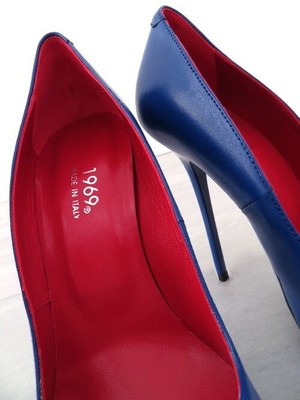 MADE IN ITALY 1969 MADE IN ITALY ALL LEATHER HIGH HEELS W92 ANOUK STYLE STILETTO PUMPS BLUE