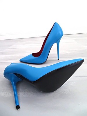 MADE IN ITALY 1969 MADE IN ITALY ALL LEATHER HIGH HEELS T94 ANOUK STYLE STILETTO PUMPS BLUE